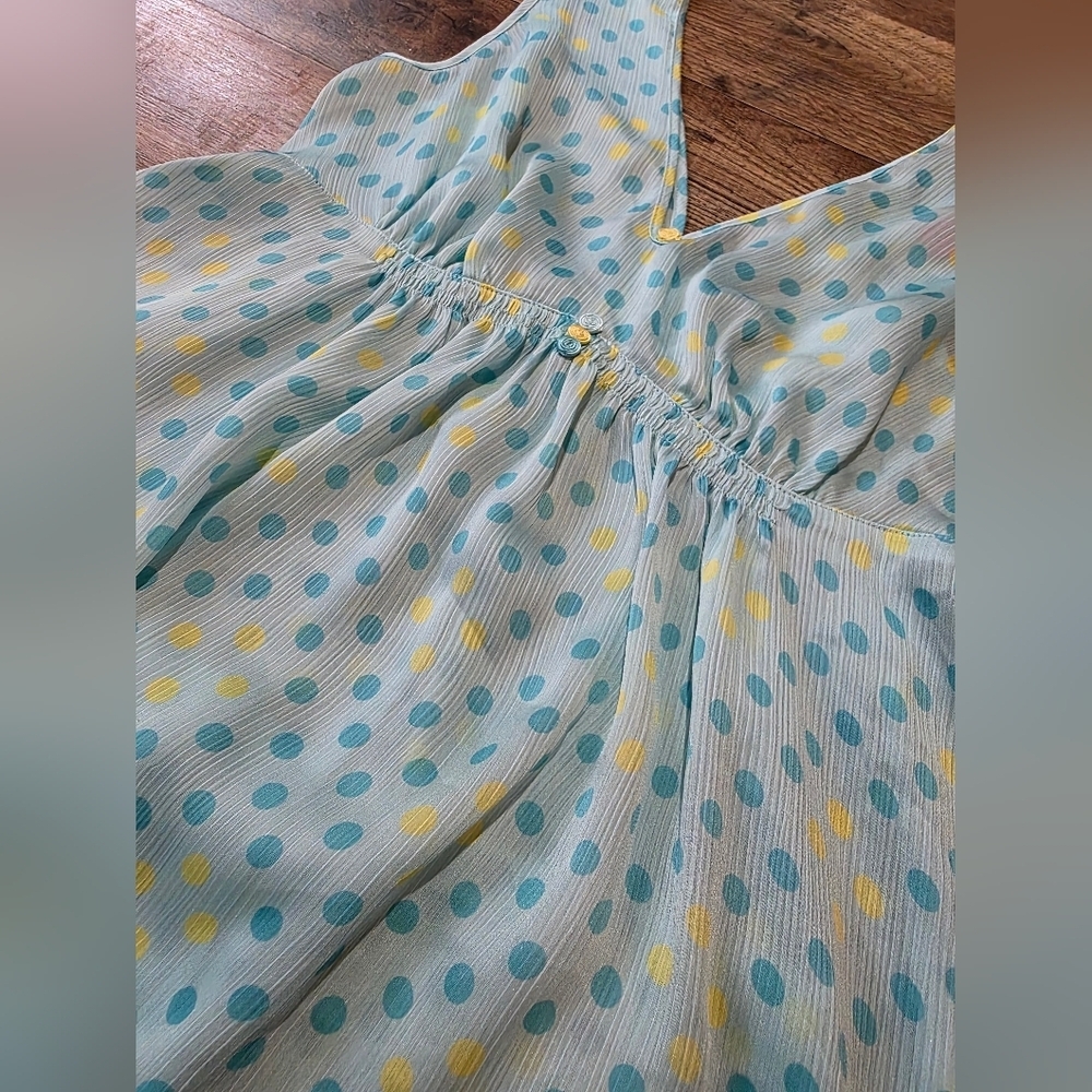 Vintage 90's Betsy Johnson Intimates Blue & Yellow Polka Dot 2-Piece Set Size L - Picture 9 of 9